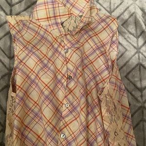 Sleeveless Plaid Lace Tank